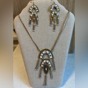 Stella & Dot Mirage Tassel Goldtone and White Necklace & Earrings Set